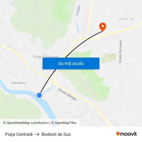 Harta de Piața Centrală către Bodesti de Sus