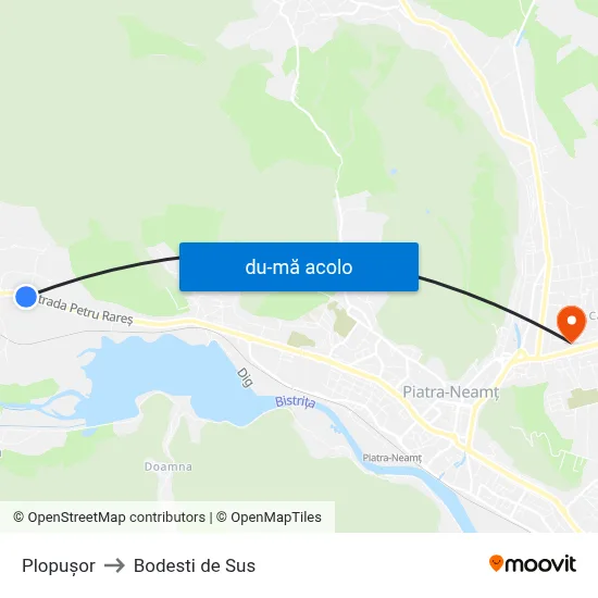 Harta de Plopușor către Bodesti de Sus