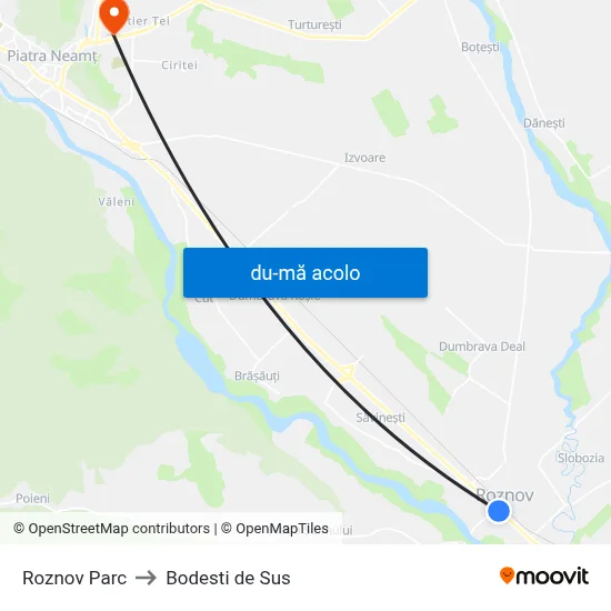 Harta de Roznov Parc către Bodesti de Sus