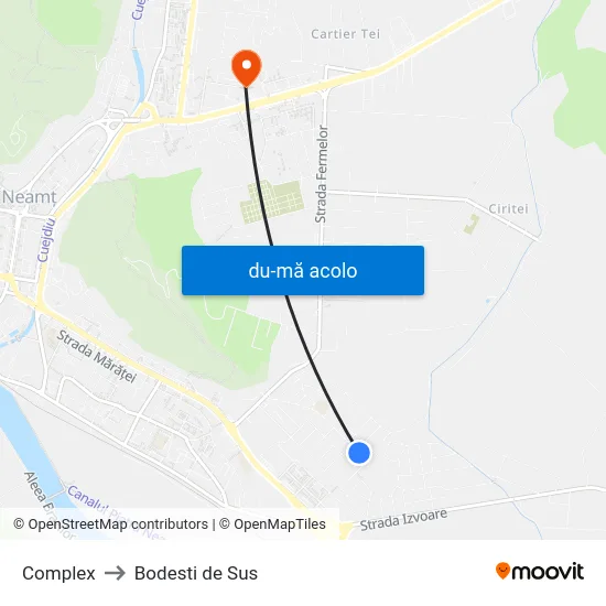 Harta de Complex către Bodesti de Sus