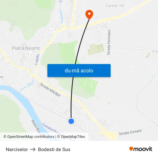 Harta de Narciselor către Bodesti de Sus