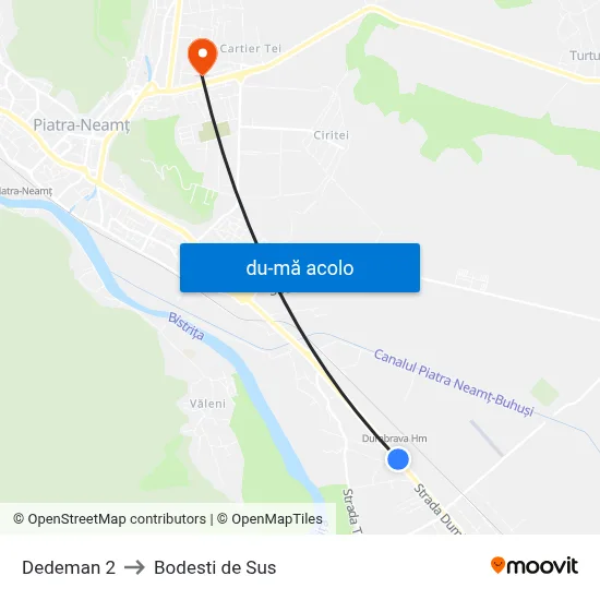 Harta de Dedeman 2 către Bodesti de Sus