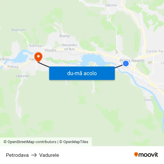 Harta de Petrodava către Vadurele