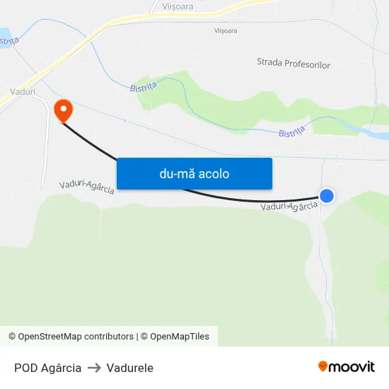 Harta de POD Agârcia către Vadurele