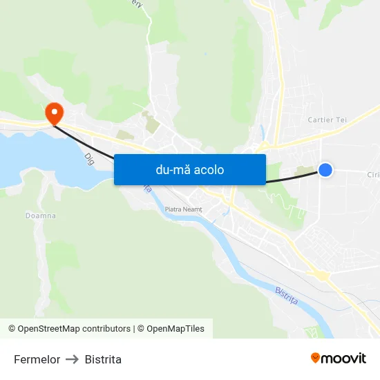 Harta de Fermelor către Bistrita