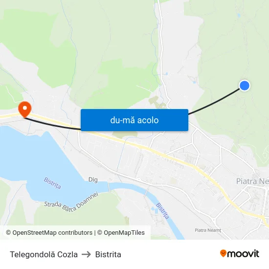 Harta de Telegondolă Cozla către Bistrita