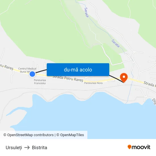 Harta de Ursuleți către Bistrita