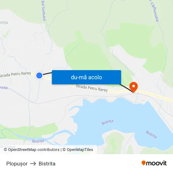 Harta de Plopușor către Bistrita