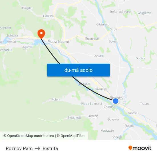 Harta de Roznov Parc către Bistrita