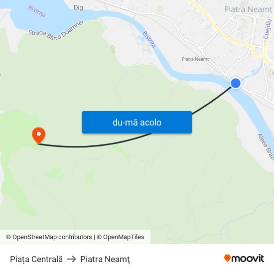 Harta de Piața Centrală către Piatra Neamţ