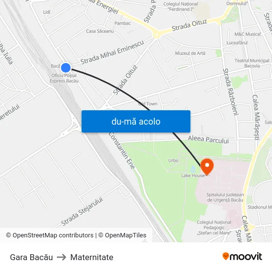 Harta de Gara Bacău către Maternitate