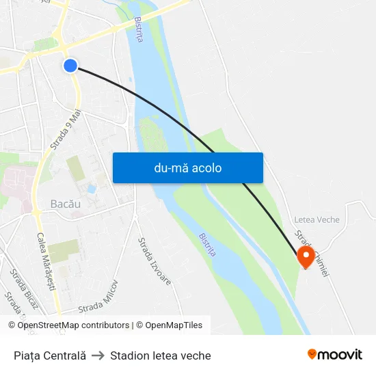 Harta de Piața Centrală către Stadion letea veche