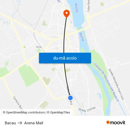 Harta de Bacau către Arena Mall