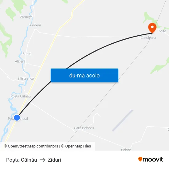 Harta de Poșta Câlnău către Ziduri