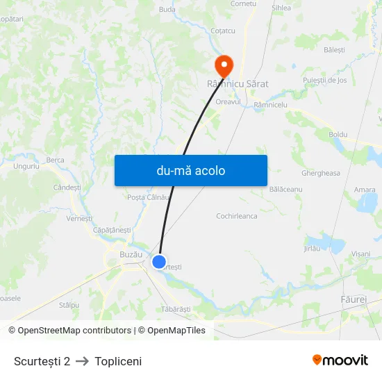 Harta de Scurtești 2 către Topliceni