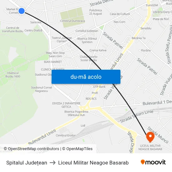 Harta de Spitalul Județean către Liceul Militar Neagoe Basarab