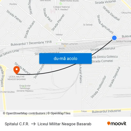 Harta de Spitalul C.F.R. către Liceul Militar Neagoe Basarab