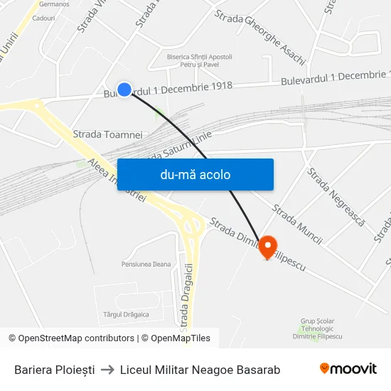 Harta de Bariera Ploiești către Liceul Militar Neagoe Basarab