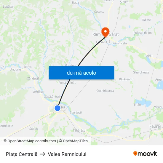 Harta de Piața Centrală către Valea Ramnicului