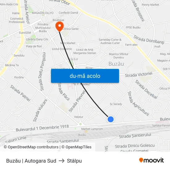 Harta de Buzău | Autogara Sud către Stâlpu