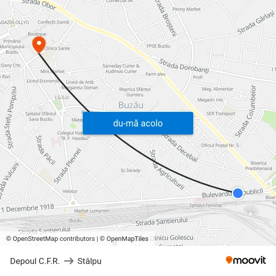 Harta de Depoul C.F.R. către Stâlpu