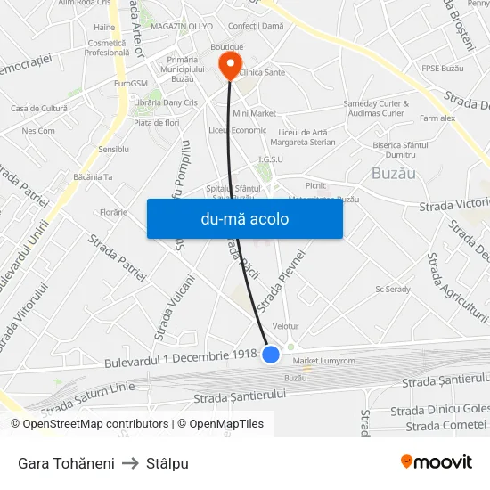 Harta de Gara Tohăneni către Stâlpu