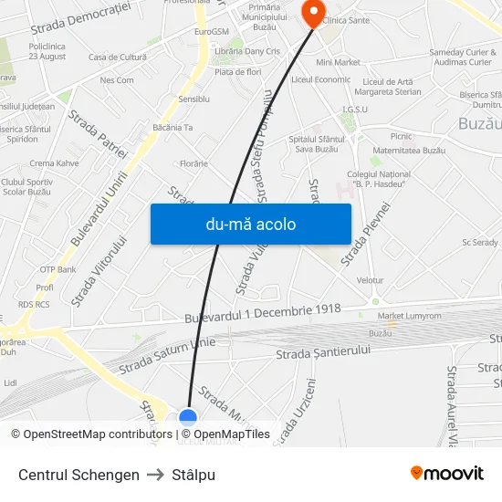 Harta de Centrul Schengen către Stâlpu