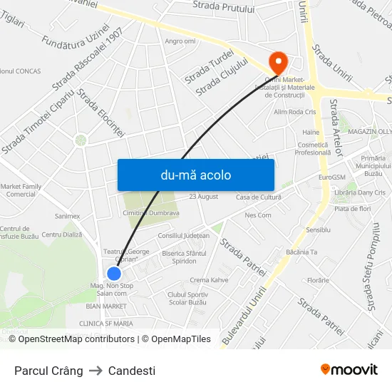 Harta de Parcul Crâng către Candesti