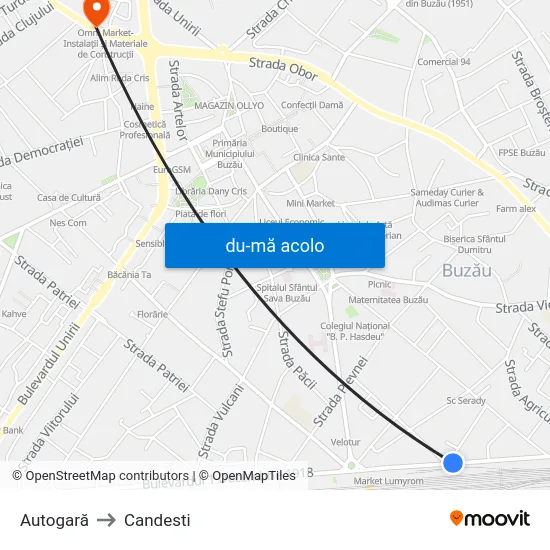 Harta de Autogară către Candesti