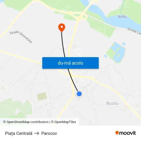 Harta de Piața Centrală către Parscov