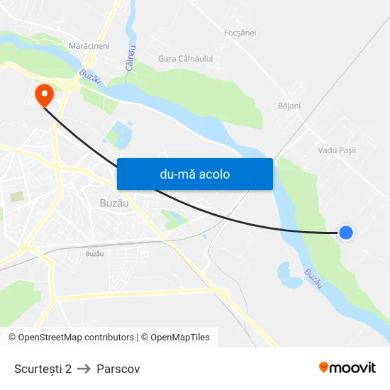 Harta de Scurtești 2 către Parscov