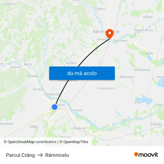 Harta de Parcul Crâng către Râmnicelu