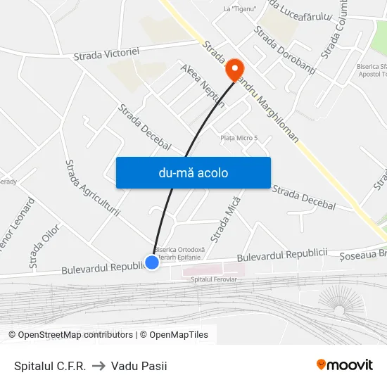 Harta de Spitalul C.F.R. către Vadu Pasii