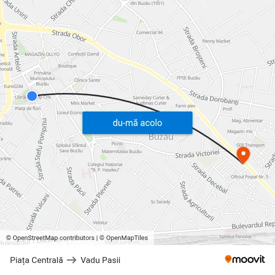 Harta de Piața Centrală către Vadu Pasii