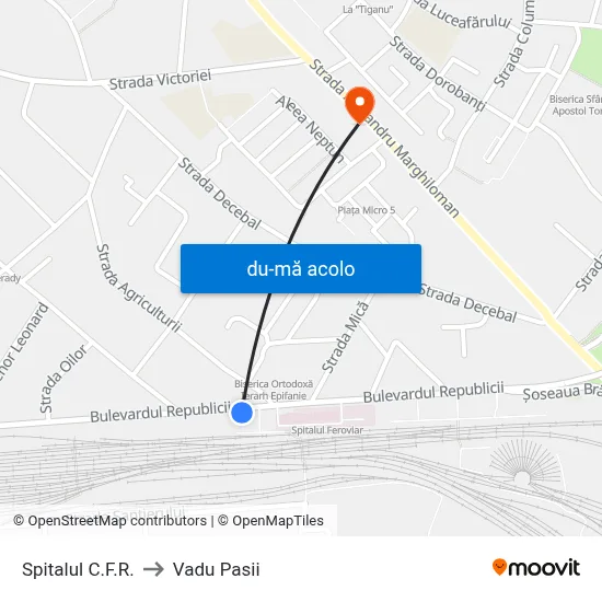 Harta de Spitalul C.F.R. către Vadu Pasii