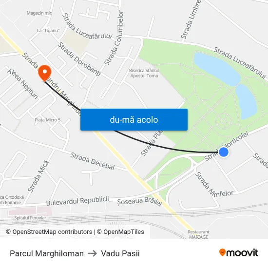 Harta de Parcul Marghiloman către Vadu Pasii