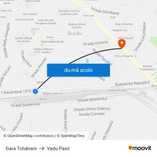 Harta de Gara Tohăneni către Vadu Pasii