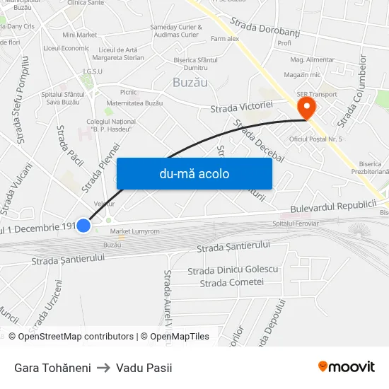 Harta de Gara Tohăneni către Vadu Pasii