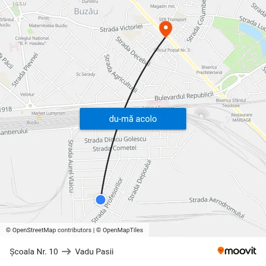 Harta de Școala Nr. 10 către Vadu Pasii