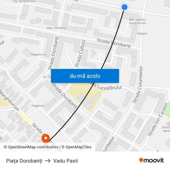 Harta de Piața Dorobanți către Vadu Pasii