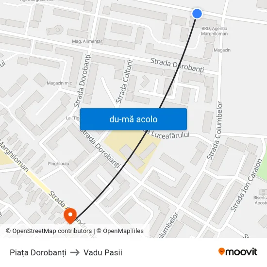 Harta de Piața Dorobanți către Vadu Pasii