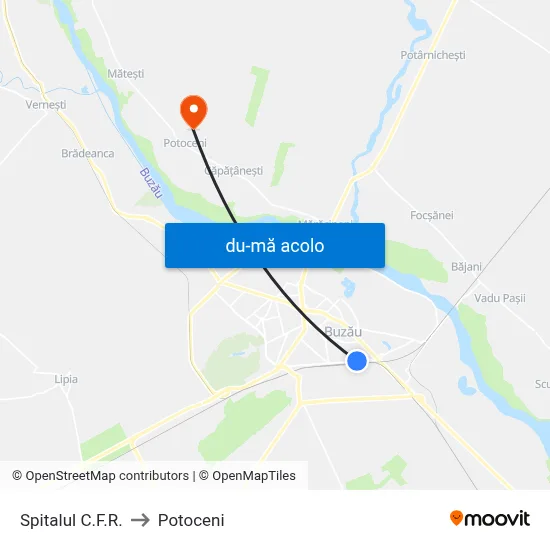 Harta de Spitalul C.F.R. către Potoceni