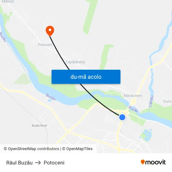 Harta de Râul Buzău către Potoceni