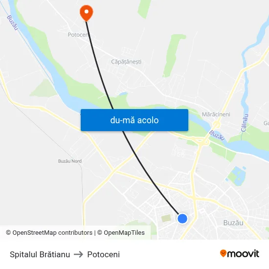 Harta de Spitalul Brătianu către Potoceni