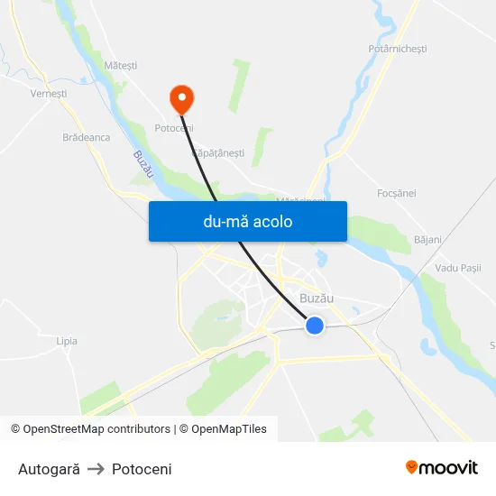 Harta de Autogară către Potoceni
