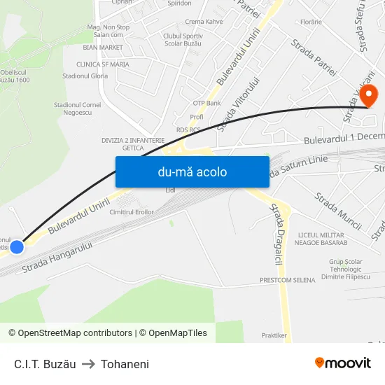 Harta de C.I.T. Buzău către Tohaneni