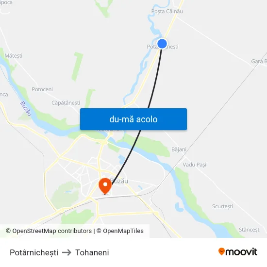 Harta de Potârnichești către Tohaneni