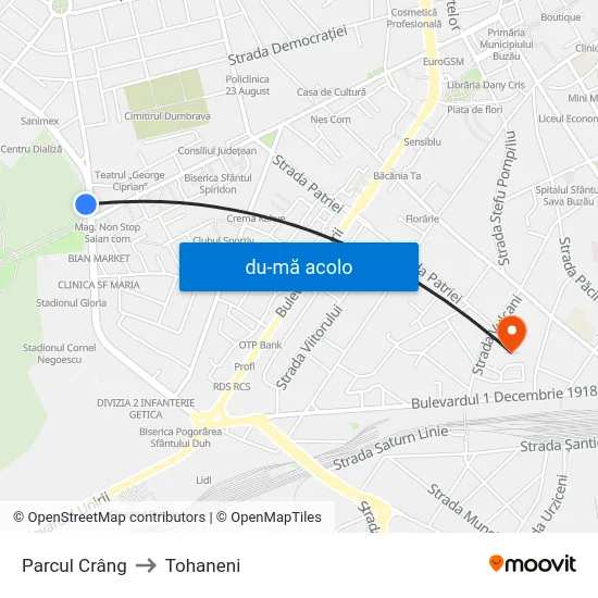 Harta de Parcul Crâng către Tohaneni