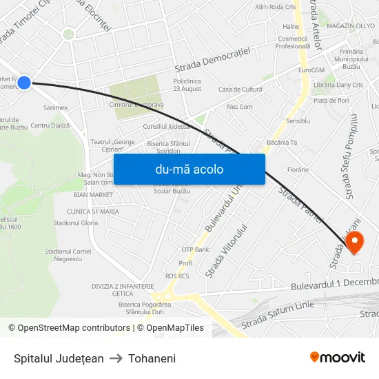 Harta de Spitalul Județean către Tohaneni