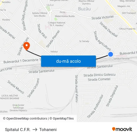 Harta de Spitalul C.F.R. către Tohaneni